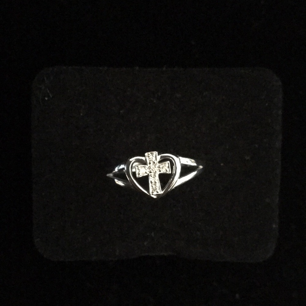 John Anthony Silver Heart Ring With Diamond Cross